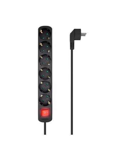REGLETA AISENS 6 SCHUKOS PROTECCION INTERRUPTOR 1,4M BLACK