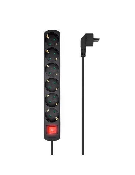 REGLETA AISENS 6 SCHUKOS PROTECCION INTERRUPTOR 1,4M BLACK