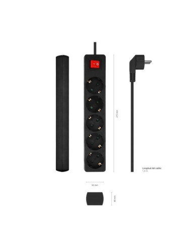 REGLETA AISENS 5 SCHUKOS PROTECCION INTERRUPTOR 1,4M BLACK