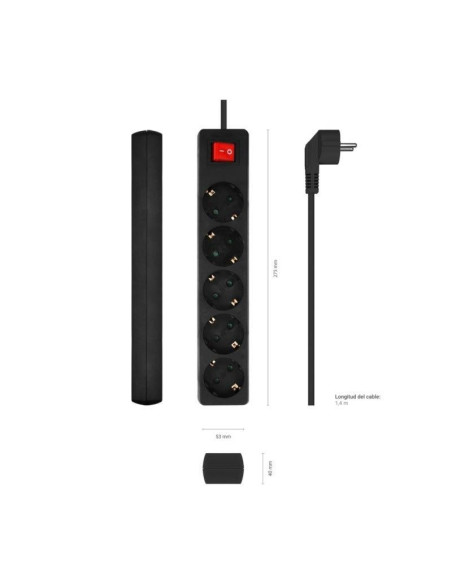 REGLETA AISENS 5 SCHUKOS PROTECCION INTERRUPTOR 1,4M BLACK