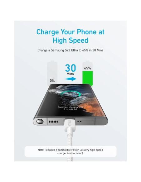 CABLE ANKER 322 USB-C TRENZADO 1.8M 60W WHITE