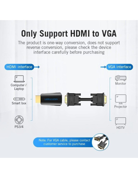 ADAPTADOR CONVERSOR VENTION HDMI/M A VGA/H AUDIO JACK 3.5 BLACK