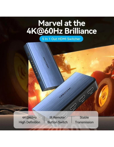 SWITCH CONMUTADOR VENTION HDMI 2.0 4K HDMI/H - 4XHDMI/H BLUE