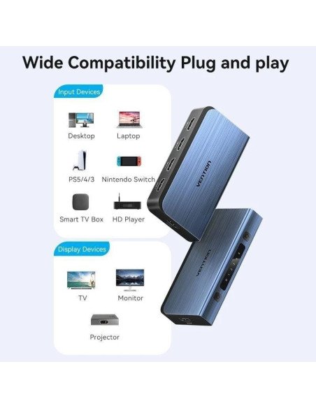 SWITCH CONMUTADOR VENTION HDMI 2.0 4K HDMI/H - 4XHDMI/H BLUE