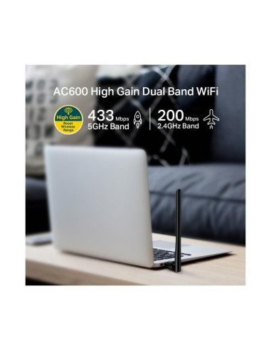 WIRELESS ADAPTADOR USB TP-LINK ARCHER T2U PLUS AC600 DUAL BAND 5DBI