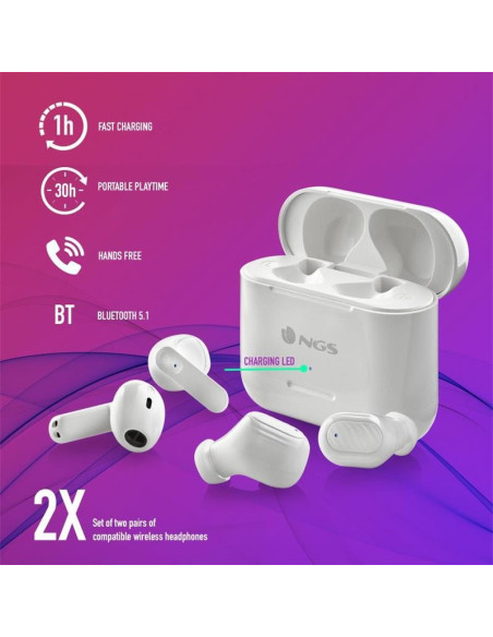 AURICULARES NGS ARTICA DUO EARPHONES BLUETOOTH WIRELESS WHITE ( PACK 2UD )
