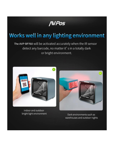 LECTOR AVPOS CODIGOS 1D +2D + QR BP760 OMNIDIRECCIONAL SOBREMESA USB