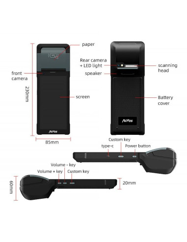 CAPTURADOR PDA IMPRESORA AVPOS TC600 6 OCTA/4GB/128GB/WIFI/BT/NFC/2D/4G