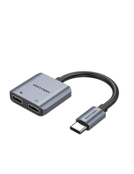 CABLE CONVERSOR VENTION USB-C/M - 2X USB-C/H AUDIO/CARGA GREY