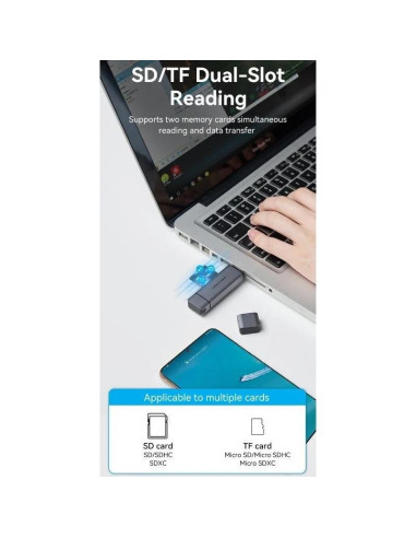 LECTOR DE TARJETAS EXTERNO VENTION USB-A 3.0/USB-C MICROSD/TF DUAL DRIVE