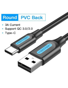 CABLE VENTION USB-A - USB-C 3A 480MBPS 60W 0.5M BLACK 2