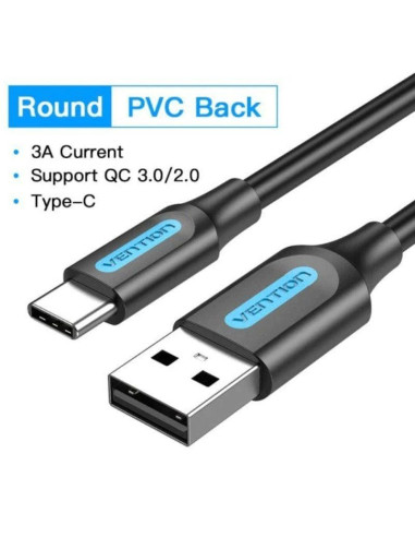 CABLE VENTION USB-A - USB-C 3A 480MBPS 60W 0.5M BLACK