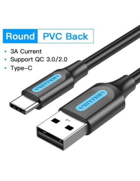CABLE VENTION USB-A - USB-C 3A 480MBPS 60W 0.5M BLACK
