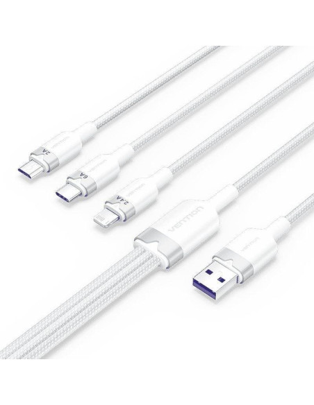 CABLE 3 EN 1 VENTION USB-A 2.0- USB-C/LIGHTNING/MICRO-B 1.5M ALUMINIO WHITE