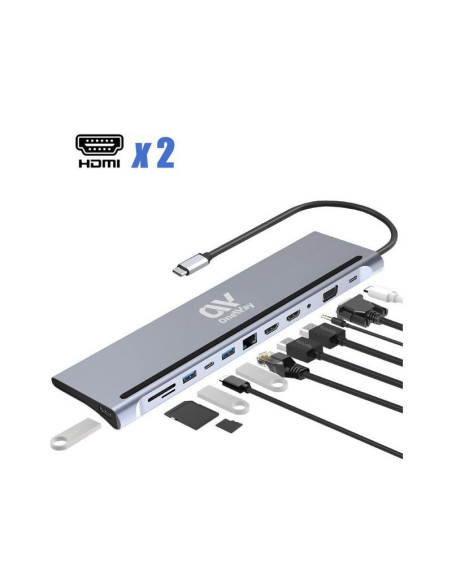 DOCK HUB ONEWAY USB-C 12 EN 1 HDMI/VGA/RJ45/USB 3.0/USB-C PD/MICROSD/AUX
