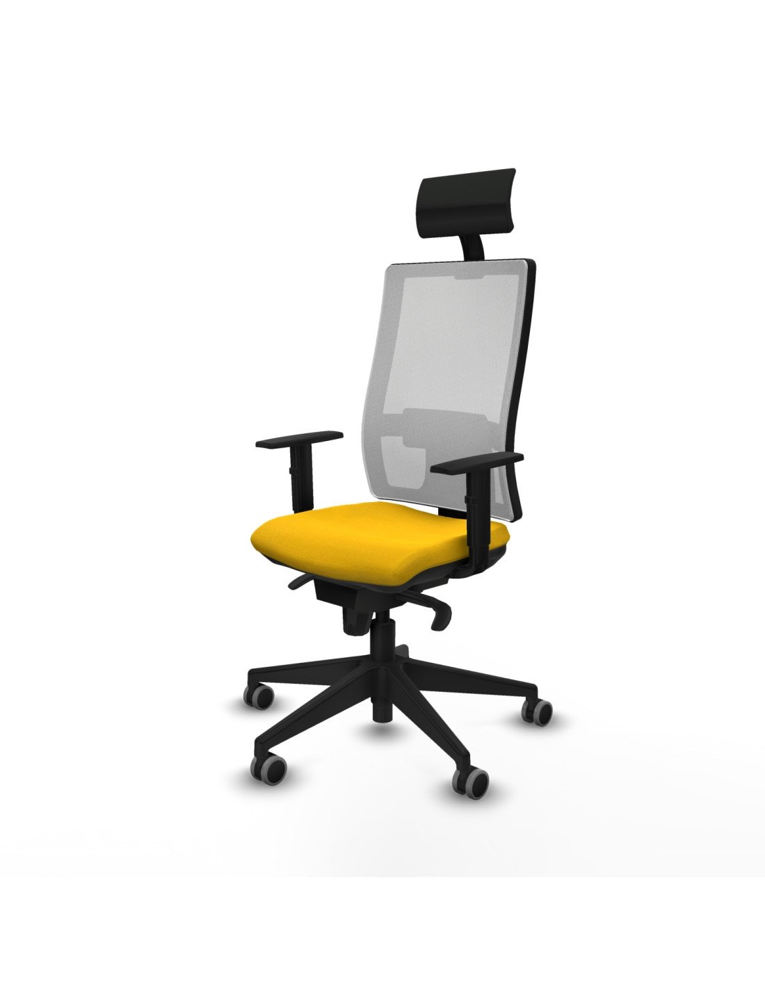 Piqueras y Crespo Horna sincro malla blanca bali amarillo brazos 1D base piramidal cabecero fijo ruedas 65mm engomadas