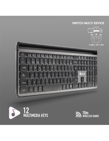 TECLADO + RATON NGS ECLIPSE SLIM SILENT WIRELESS BT MULTI RECARGABLE GREY
