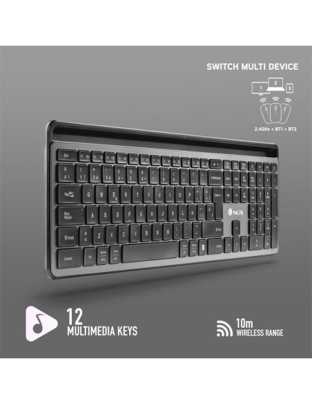 TECLADO + RATON NGS ECLIPSE SLIM SILENT WIRELESS BT MULTI RECARGABLE GREY
