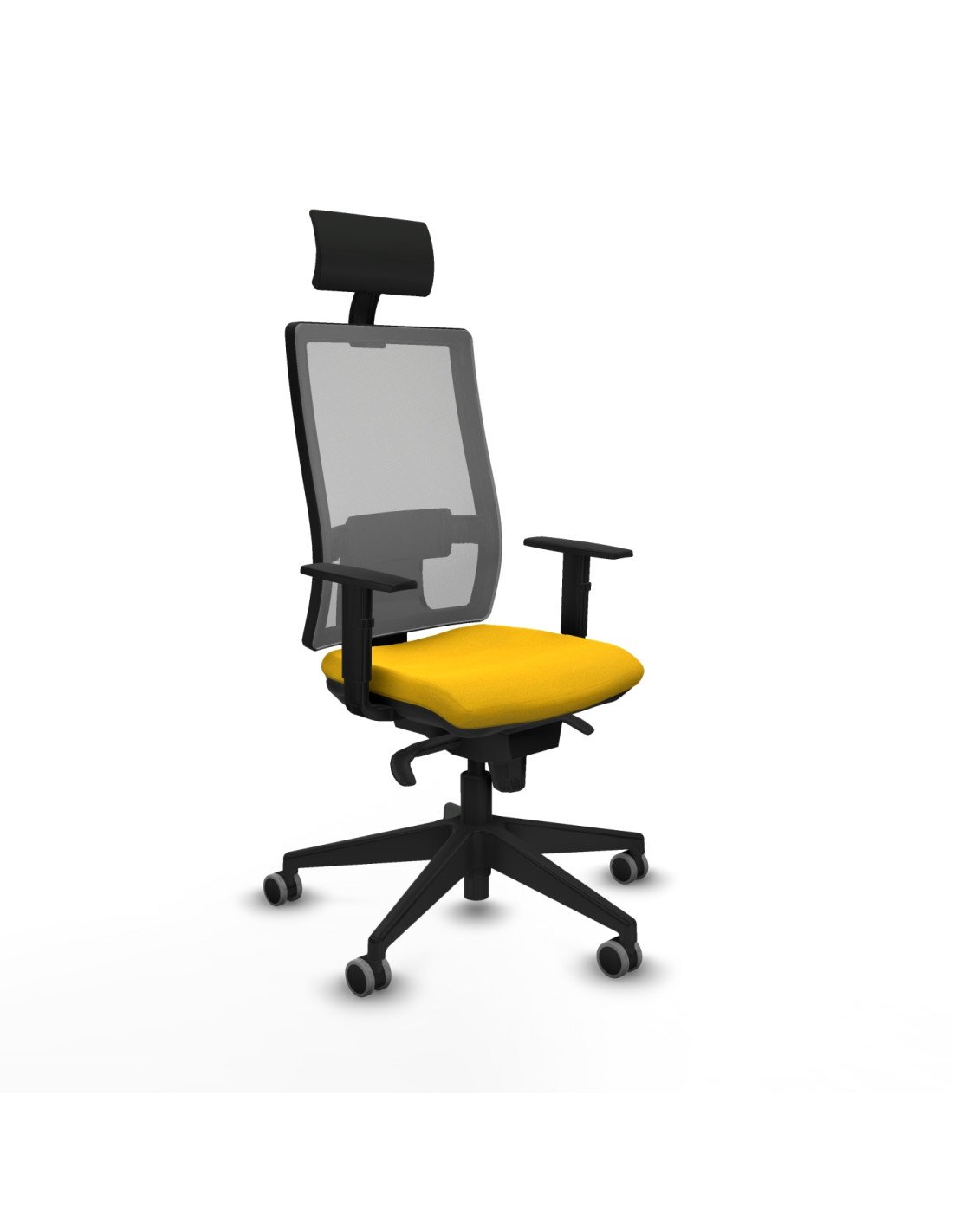 Piqueras y Crespo Horna sincro malla gris bali amarillo brazos 1D base piramidal cabecero fijo ruedas 65mm engomadas