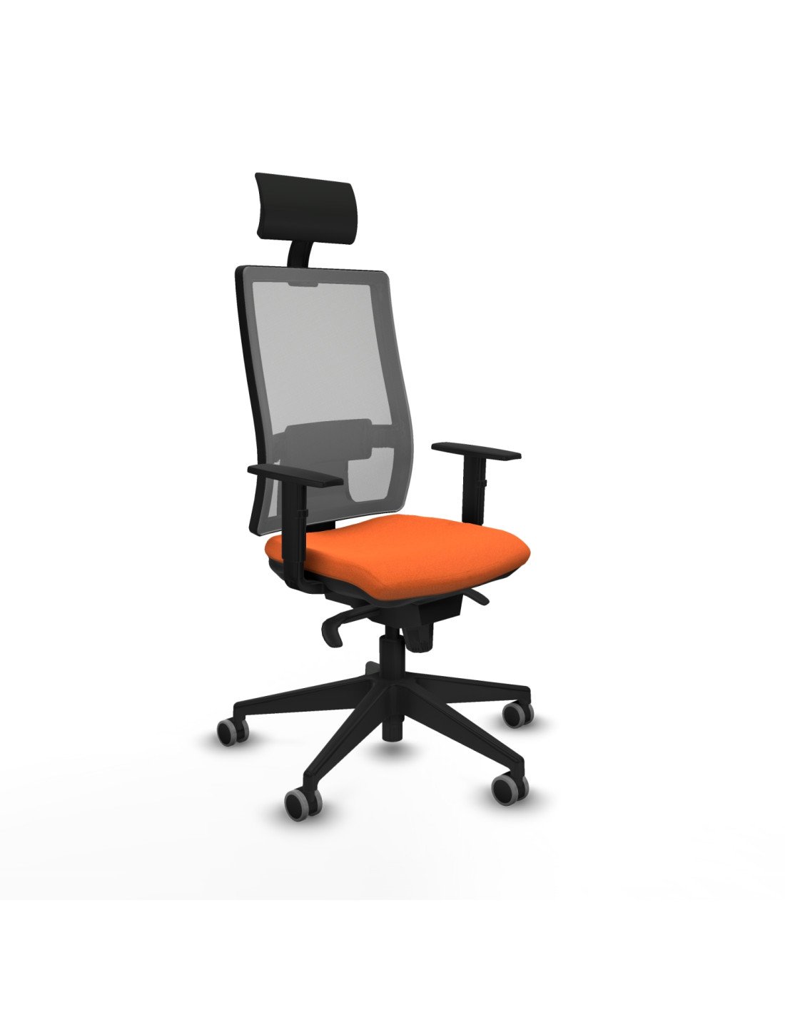 Piqueras y Crespo Horna sincro malla gris bali naranja brazos 1D base piramidal cabecero fijo ruedas 65mm engomadas