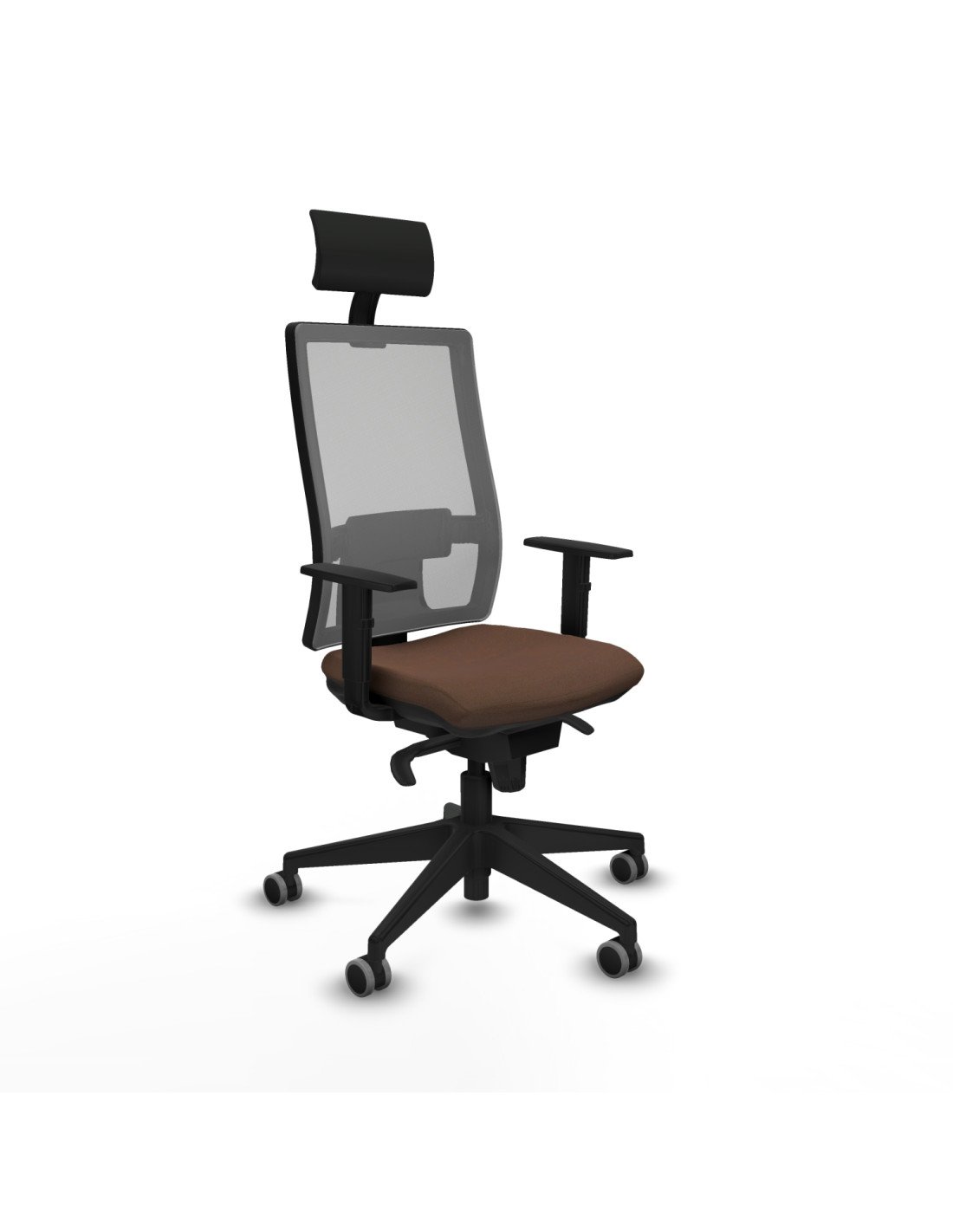 Piqueras y Crespo Horna sincro malla gris bali marr?n oscuro brazos 1D base piramidal cabecero fijo ruedas 65mm engomadas