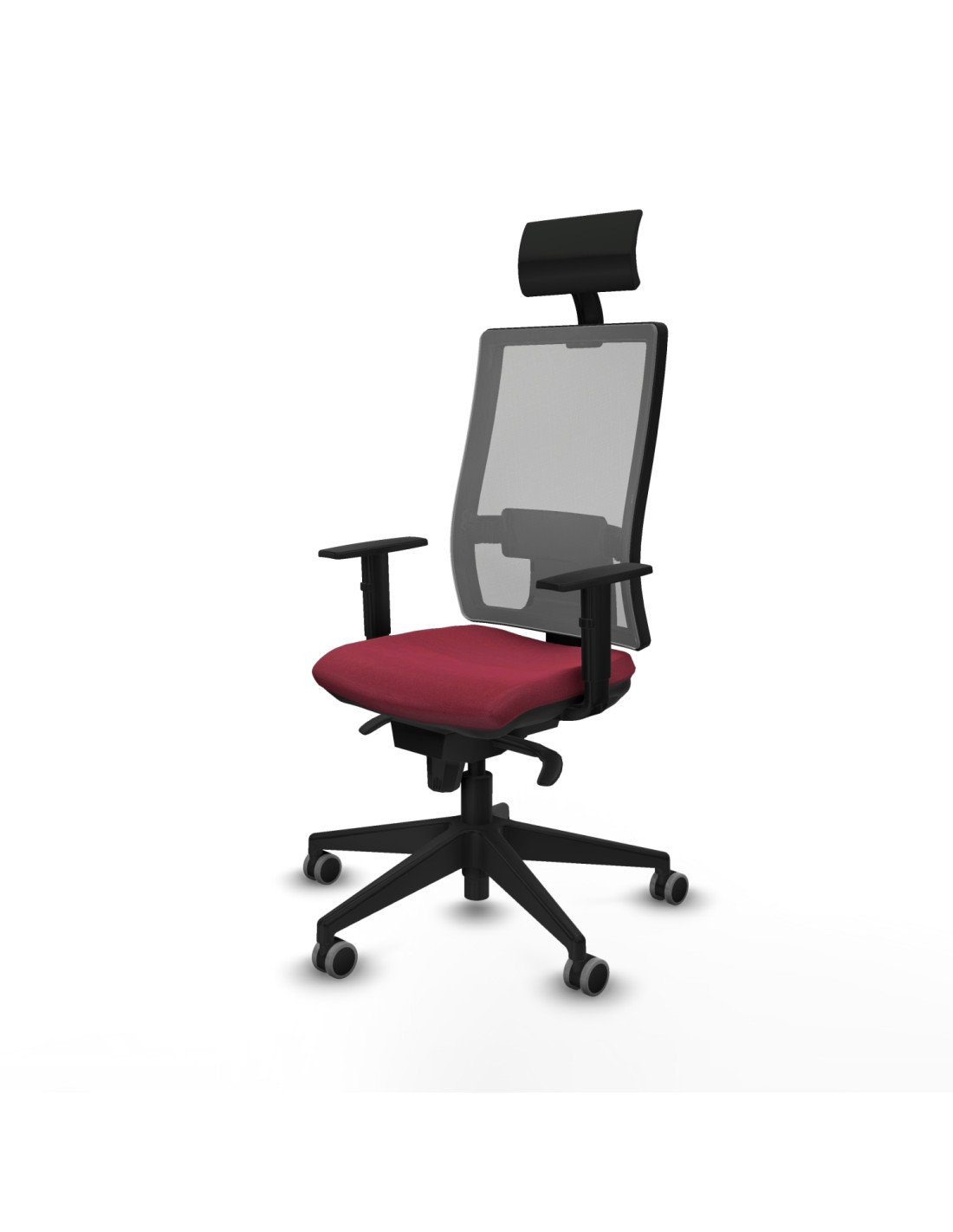 Piqueras y Crespo Horna sincro malla gris bali granate brazos 1D base piramidal cabecero fijo ruedas 65mm engomadas