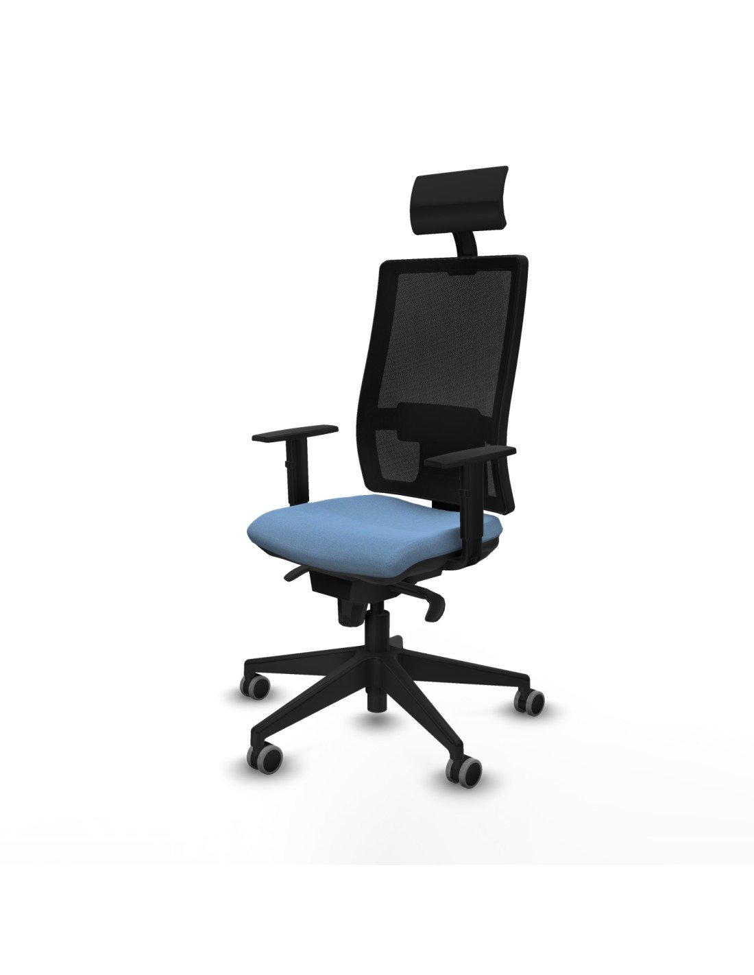 Piqueras y Crespo Horna sincro malla negra bali azul cielo brazos 1D base piramidal cabecero fijo ruedas 65mm engomadas