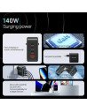 CARGADOR DE PARED VENTION GAN 3XUSB-C USB -A 140W BLACK + CABLE USB-C