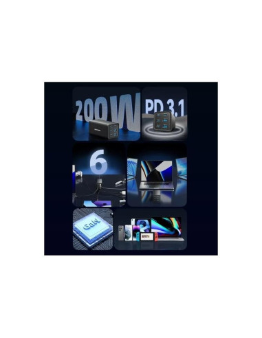 CARGADOR DE ESCRITORIO VENTION GAN 4XUSB-C 2XUSB-A 200W