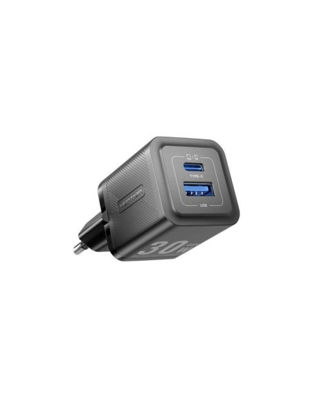 CARGADOR DE PARED VENTION GAN USB-C USB-A 30W BLACK