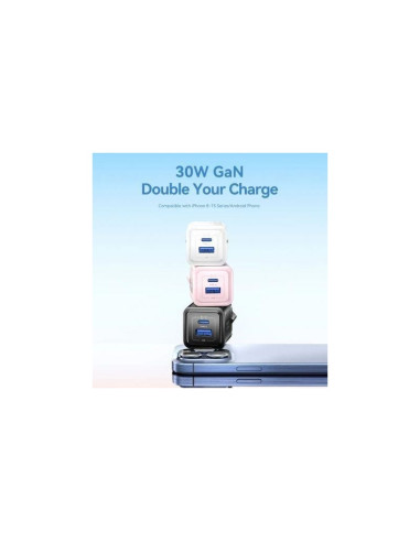 CARGADOR DE PARED VENTION GAN USB-C USB-A 30W BLACK