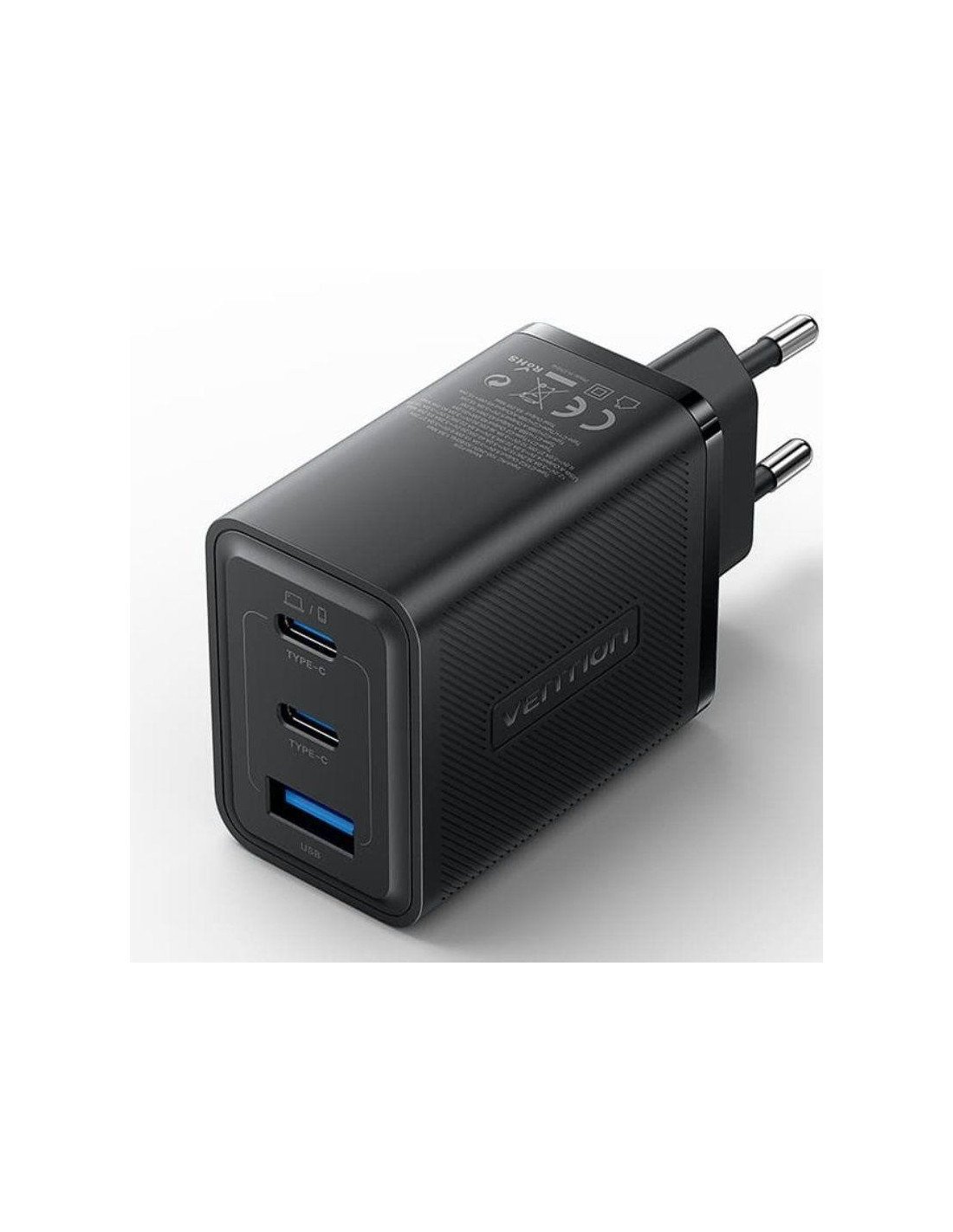 CARGADOR PARED VENTION X2USB-C USB-A 65W BLACK