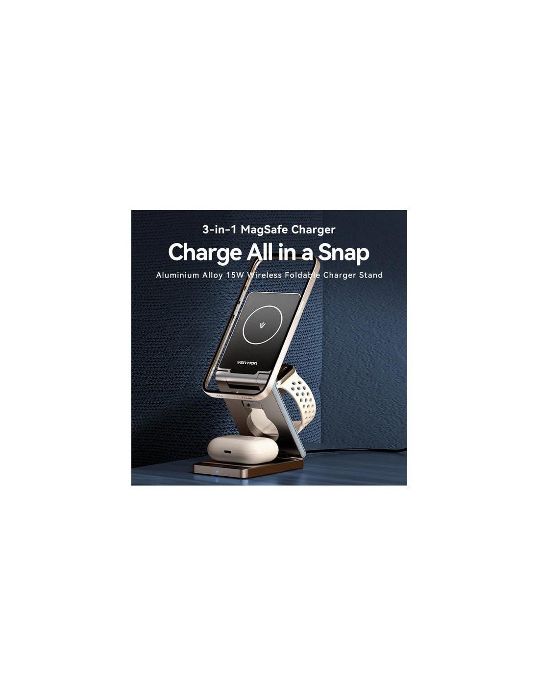 BASE CARGADOR VENTION SMARTPHONE/APPLE WATCH/AURICULARES WIRELESS BLACK