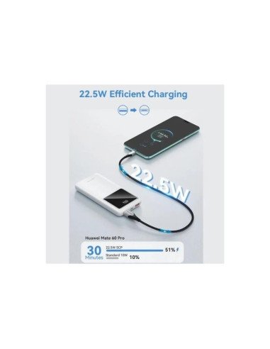 POWERBANK VENTION 10000MAH 2XUSB-A + USB-C LED DISPLAY 22.5W WHITE