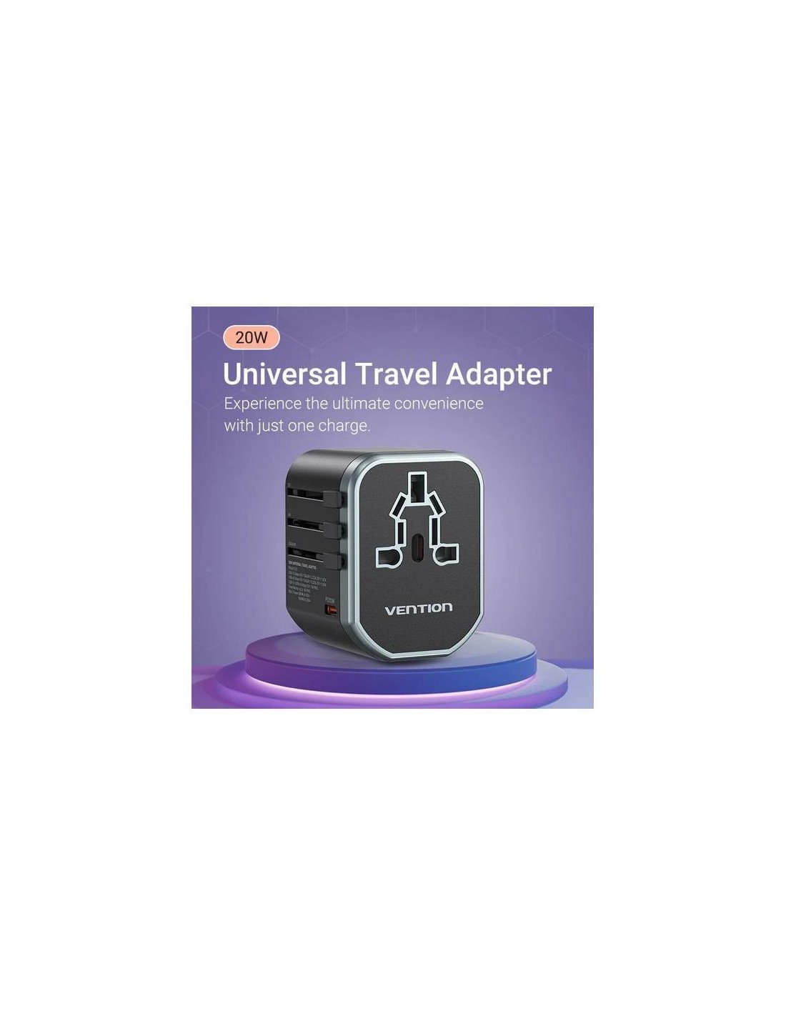 CARGADOR DE PARED VENTION UNIVERSAL USB-C 2XUSB-A 20W
