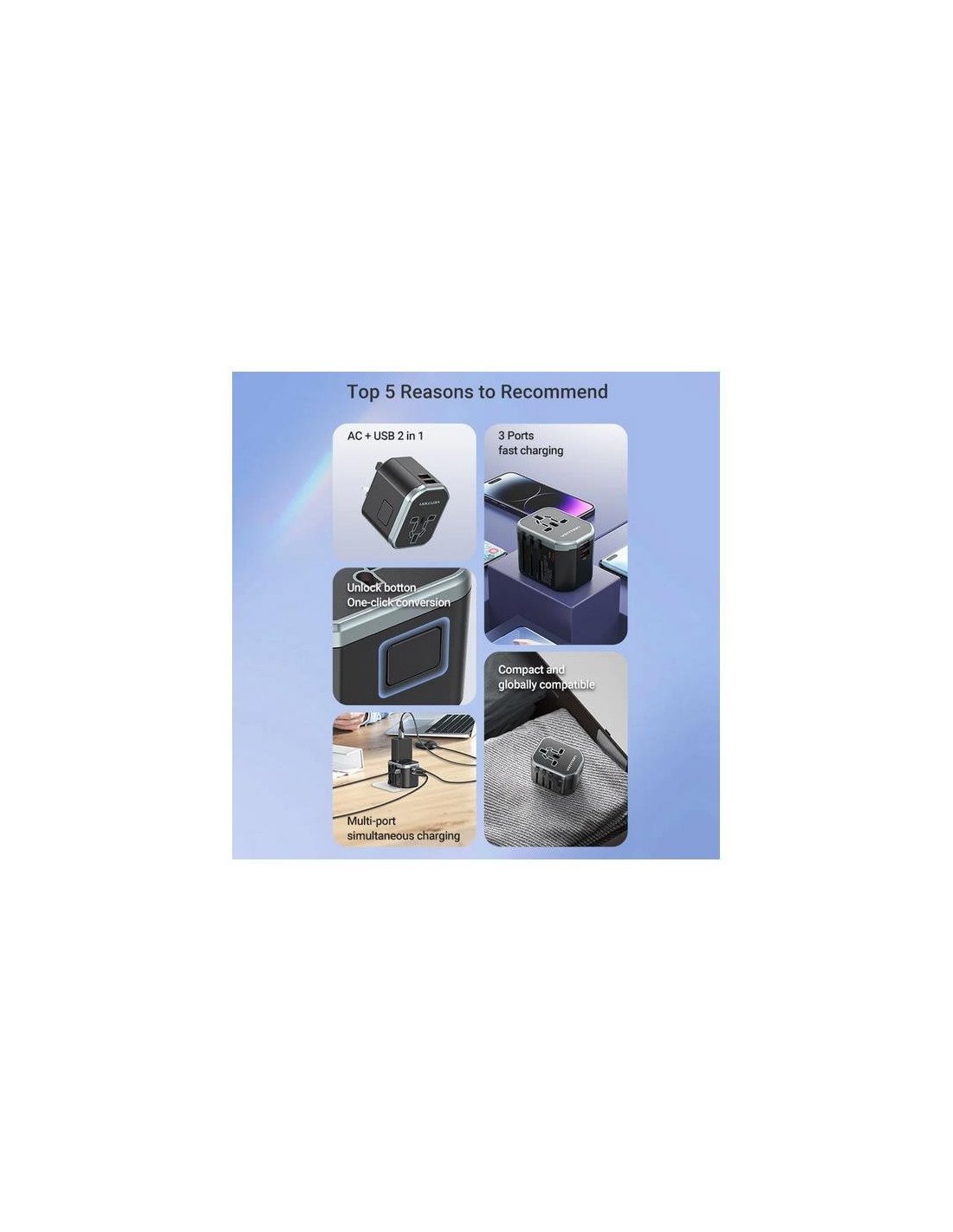 CARGADOR DE PARED VENTION UNIVERSAL USB-C 2XUSB-A 20W