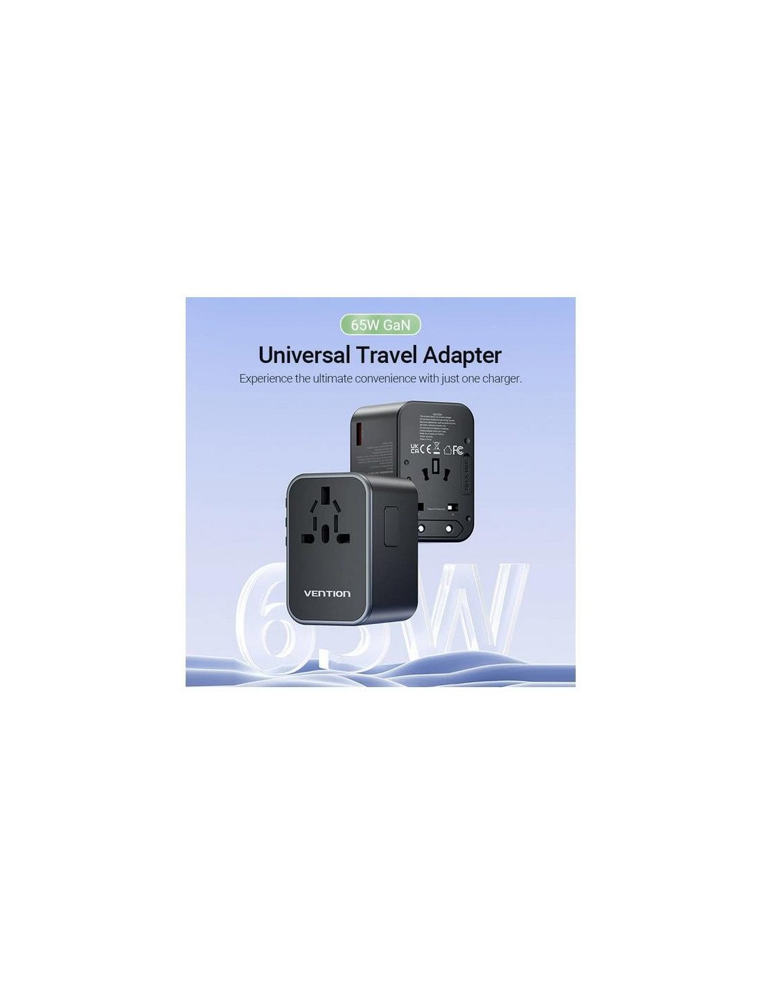 CARGADOR DE PARED VENTION UNIVERSAL GAN 2XUSB-C USB-A 65W