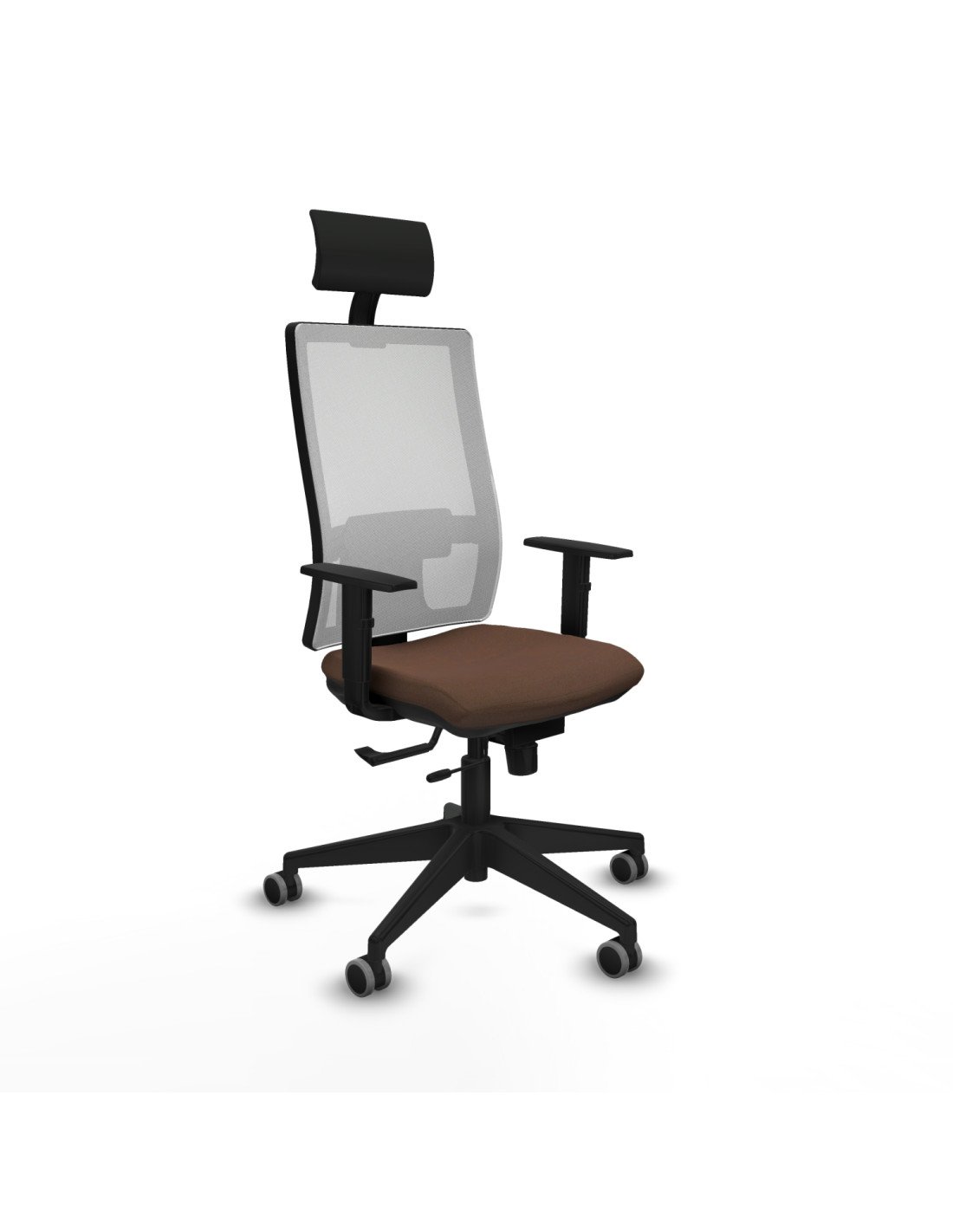 Piqueras y Crespo Horna traslack malla blanca bali marr?n oscuro brazos 1D base piramidal cabecero fijo ruedas 65mm engomadas