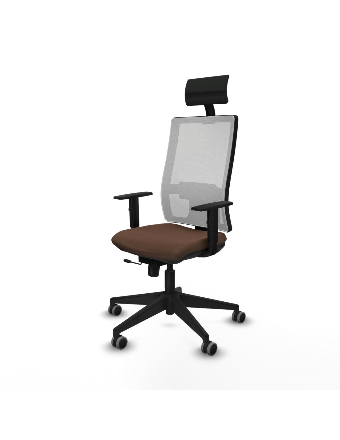 Piqueras y Crespo Horna traslack malla blanca bali marr?n oscuro brazos 1D base piramidal cabecero fijo ruedas 65mm engomadas