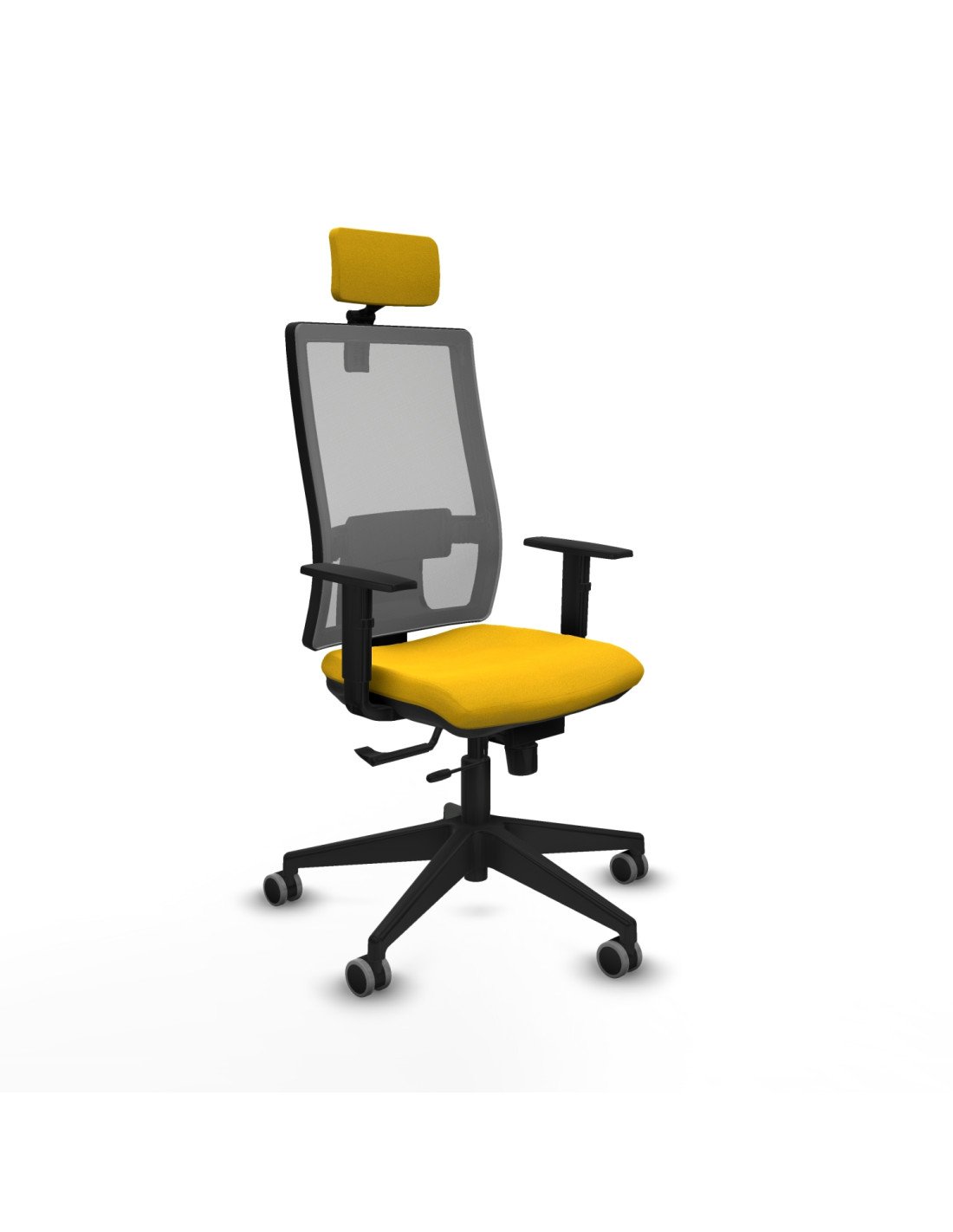 Piqueras y Crespo Horna traslack malla gris bali amarillo brazos 1D base piramidal cabecero 2D ruedas 65mm engomadas