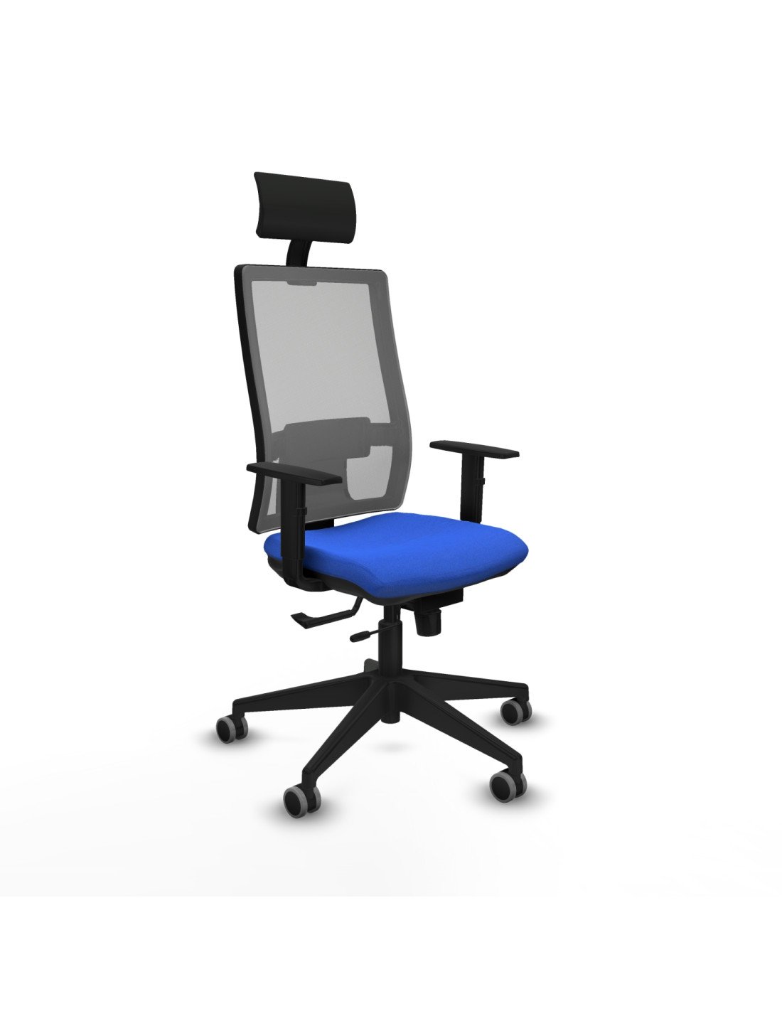 Piqueras y Crespo Horna traslack malla gris bali azul brazos 1D base piramidal cabecero fijo ruedas 65mm engomadas