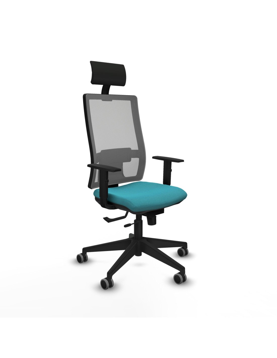 Piqueras y Crespo Horna traslack malla gris bali turquesa brazos 1D base piramidal cabecero fijo ruedas 65mm engomadas