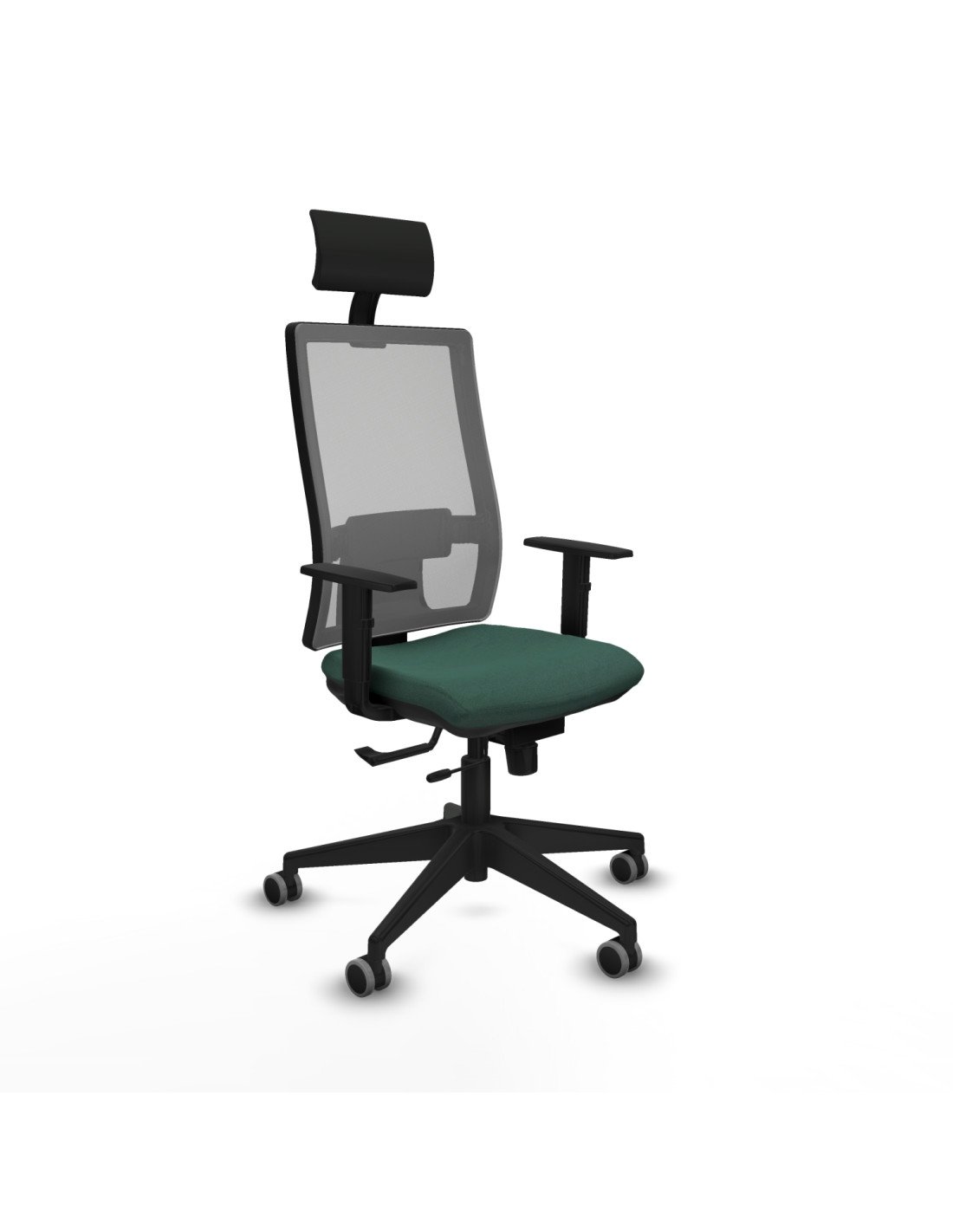 Piqueras y Crespo Horna traslack malla gris bali verde botella brazos 1D base piramidal cabecero fijo ruedas 65mm engomadas