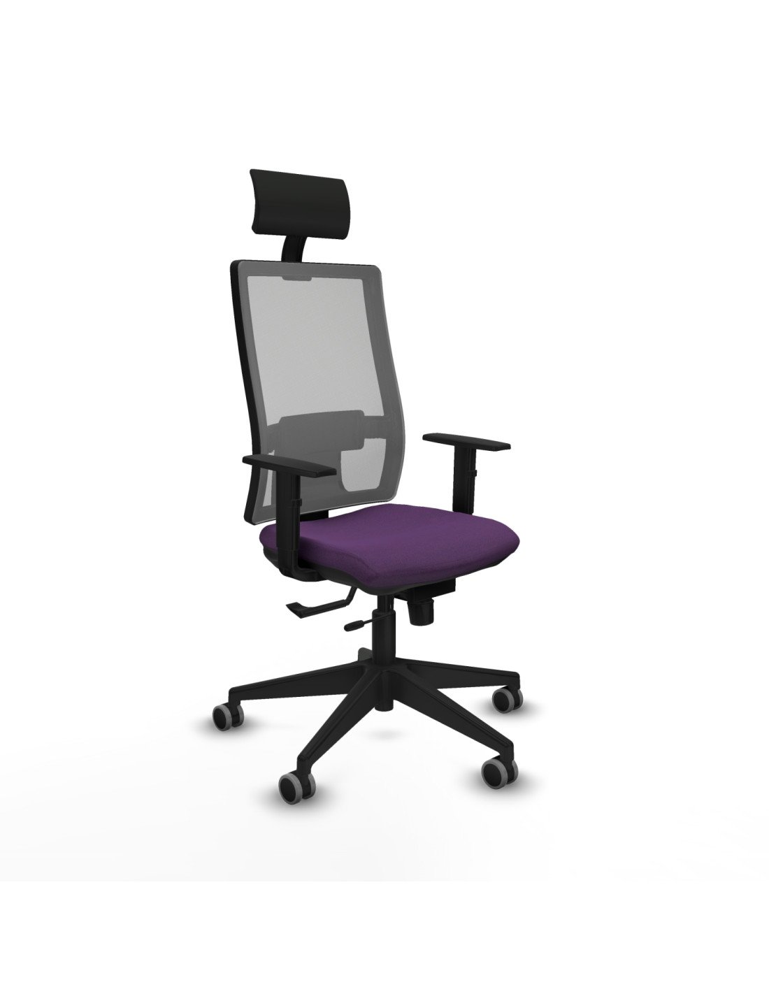 Piqueras y Crespo Horna traslack malla gris bali morado brazos 1D base piramidal cabecero fijo ruedas 65mm engomadas