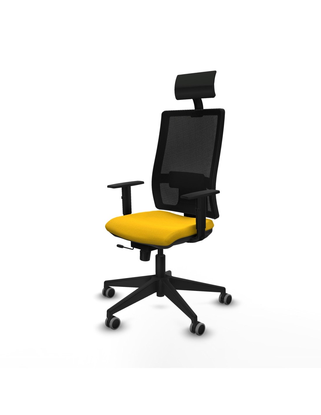 Piqueras y Crespo Horna traslack malla negra bali amarillo brazos 1D base piramidal cabecero fijo ruedas 65mm engomadas