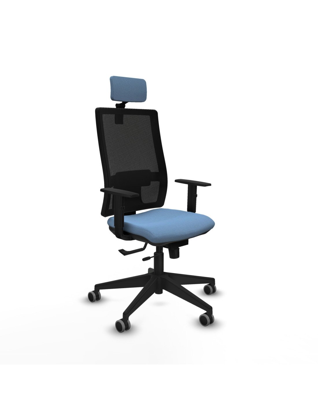 Piqueras y Crespo Horna traslack malla negra bali azul cielo brazos 1D base piramidal cabecero 2D ruedas 65mm engomadas