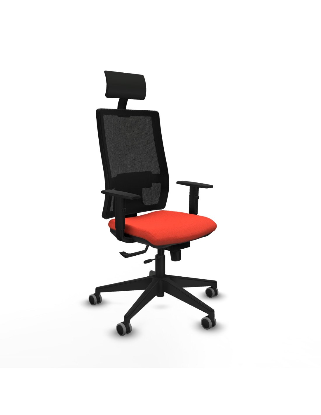 Piqueras y Crespo Horna traslack malla negra bali naranja oscuro brazos 1D base piramidal cabecero fijo ruedas 65mm engomadas