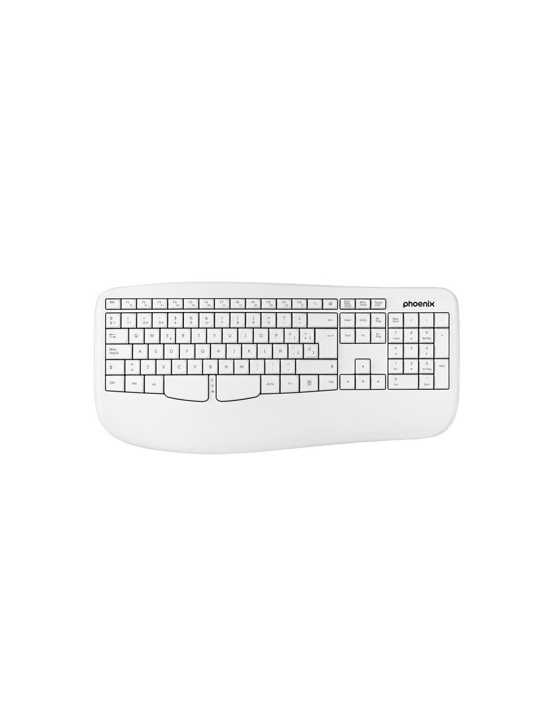 TECLADO PHOENIX K201 ERGONOMICO WIRELESS WHITE