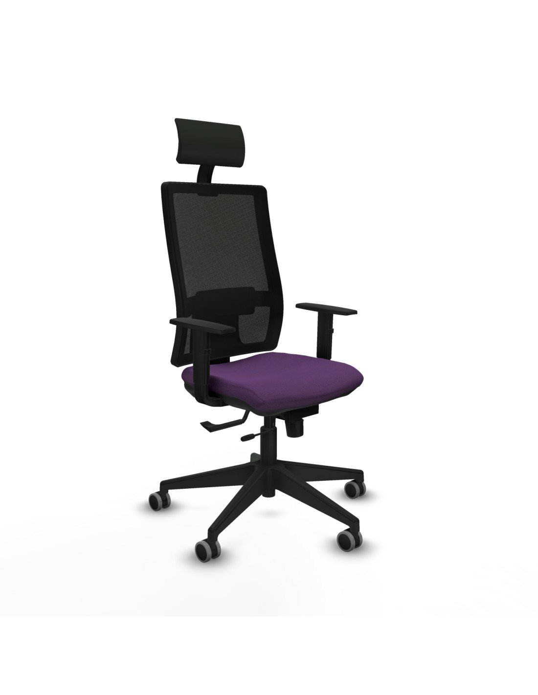 Piqueras y Crespo Horna traslack malla negra bali morado brazos 1D base piramidal cabecero fijo ruedas 65mm engomadas