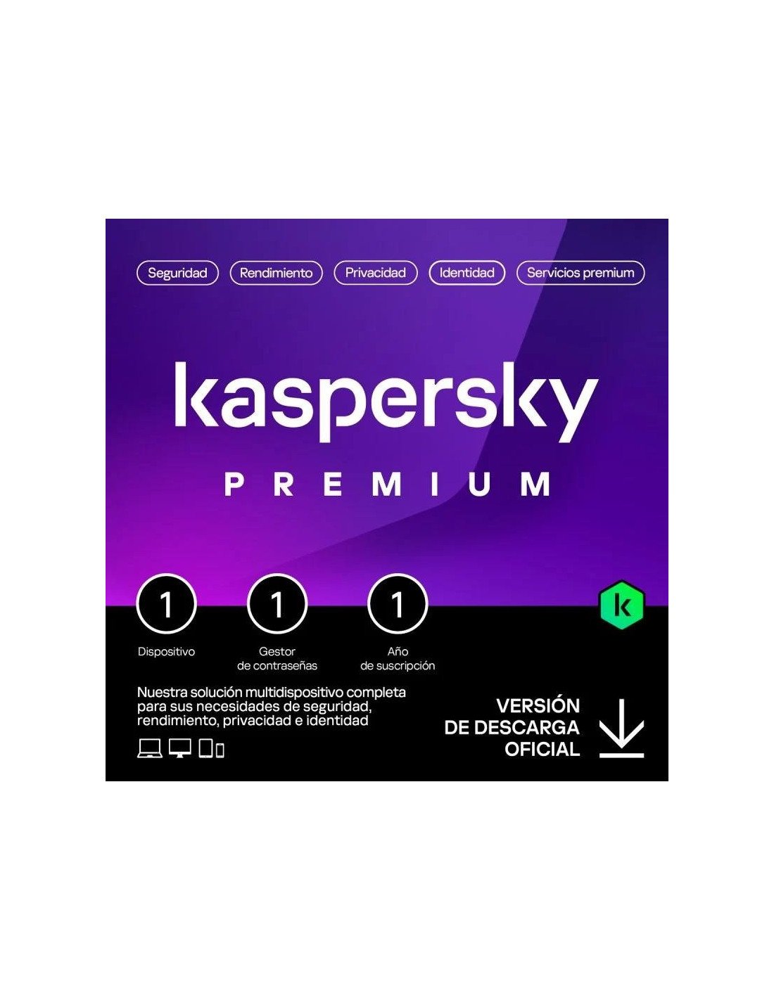 ANTIVIRUS KASPERSKY PREMIUM 1YEAR 1L PC/MAC/ANDROID/IOS L.ELECTRONICA